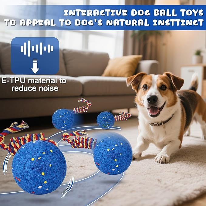 BABORUI Interactive Dog Toys Ball with Rope Tail, E-TPU Automatic Interactive Dog Toys for Aggressive Chewers, Indestructible Dogs Ball for Small/Medium/Large Dogs Indoor/Outdoor to Keep Them Busy