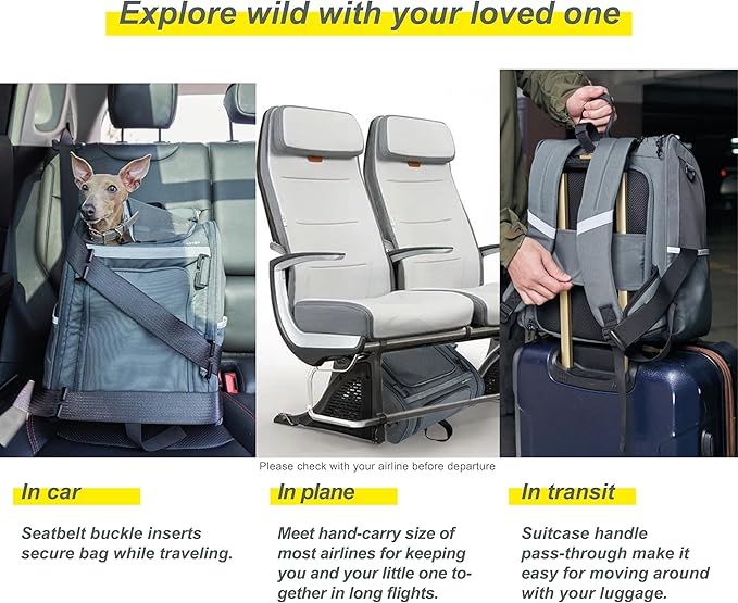 Expandable Pet Carrier, Airline-Approved Foldable and Detachable Backpack, Fits 13lbs Cat&11lbs Small Puppy Dog, for Car Travel,Camping and Emergency Transportation and Shelter (Grey)
