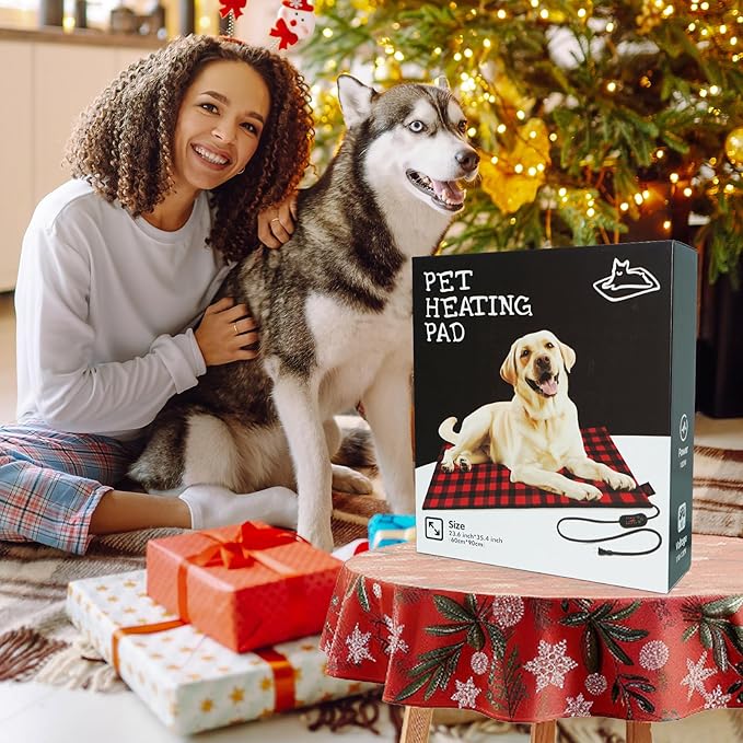 Pet Heating Pad, Adjustable Temperature Heated Dog Bed with Timer, Outdoor Waterproof Pad with Anti-Chew Cord, Overheat Protection Warming Mat for Small Medium and Large Dogs (L:23.6"x35.4")