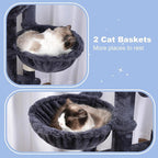 Hey-brother Cat Tree Tower, Scratching Posts with Extra Large Platform, Specious Condo, 2 Cozy Hammocks, Self-Grooming Brush for Indoor Adult Cats, Maine Coon 51.1 inches, Smoky Gray MPJ070G