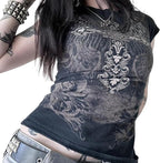 Women Y2K Graphic T-Shirts Summer Short Sleeve Punk Gothic Tee Tops Vintage 90s Aesthetic Emo Clothes Streetwear