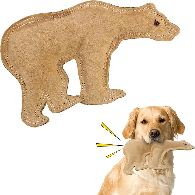 SPOT Dura-Fused Leather Bear Dog Toy – Durable Real Leather & Jute Chew Toy with Squeaker, Double-Stitched for Moderate Chewers, Medium & Large Dogs, 11.5in