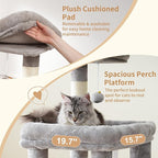 Heybly Heavy Duty Cat Tree, 71-Inch Tall Tower for Large Maine Coon with Extra-Large Baseboard, Cat Condo Furniture with Multi-Level Platforms, 2 Hammocks and 12 Scratching Posts, Light Gray HCT037W