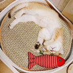 Round Cat Bed for Indoor Cats, Cat Basket Bed, Wicker Cat Donut Beds, Cooling Cat Nest for Summer Sleeping, Washable Pet Pad for Cat Scratching,Grey with Scratching Pad