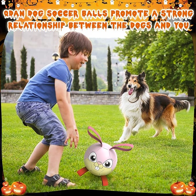 QDAN Rabbit Dog Toys Soccer Ball with Straps, Easter Day Dog Toys for Medium Small Dogs (6 Inch)