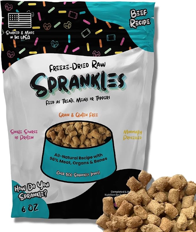 Freeze Dried Dog Food for Small & Large Breeds Dogs, 6 Oz Beef Dog Food Toppers for Picky Eatres, Made in USA - Grain Free & All Natural Freeze Dried Dog Treats Made with 96% Meat Organs