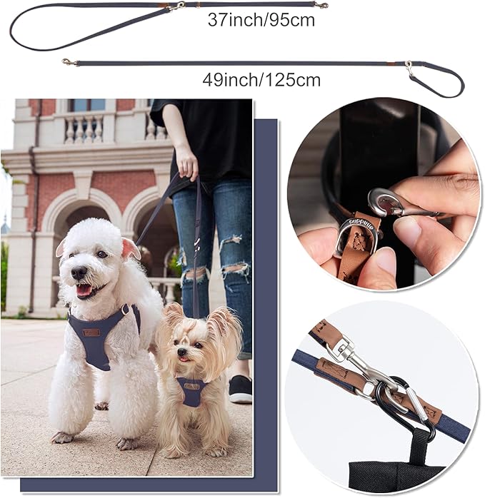 Puppytie No Pull Small Dog Harness with Multifunction Dog Leash,Lightweight Soft Adjustable No Choke Escape Proof Pet Harness Vest Pet Harness Vest,Suede Bow Navy,S