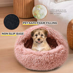 Cat Bed Calming Cat Beds,Indoor Washable Cat Bed，Anti-Slip Faux Fur Fluffy Cuddler Anxiety Cat Bed,Warming Cuddler Cushion Bed for Small Medium Dogs and Cats (Leather Pink, 20 * 20inch)