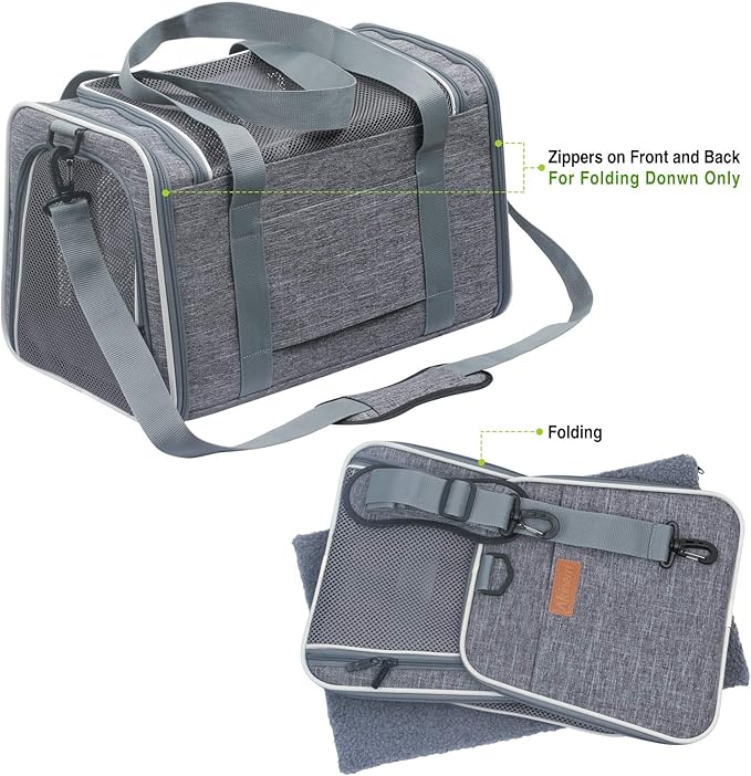 Cat Carrier - Portable Foldable Dog Pet Carrier, Soft-Sided Pet Bag up to 15 Lbs, Airline Approved Travel Puppy Carrier