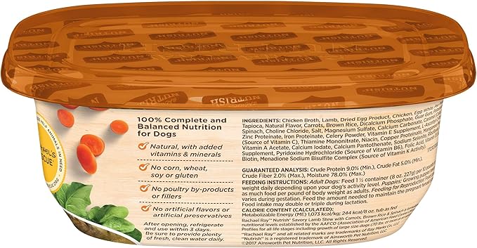 Rachael Ray Nutrish Premium Natural Wet Dog Food, Savory Lamb Stew Recipe, 8 Ounce Tub (Pack of 8)