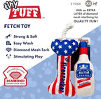 Huxley & Kent Tiny Tuff | Red, White, & Booze | Extra Tough Dog Toy for Small Dogs | 2-Pack Funny Dog Toy | Features Squeaker, Crinkle | Machine Washable