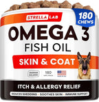 StrellaLab Omega 3 for Dogs - (180Ct) Fish Oil Treats - Allergy & Itch Relief Skin & Coat Supplement - Dry Itchy Skin, Anti Shedding & Hot Spots Treatment - Pet Salmon Oil Chews - Smoked Salmon Flavor
