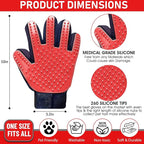 Upgrade Pet Grooming Gloves, Grooming Gloves for Dogs, Cats, Rabbits & Horses with Long and Short Hair, Efficient Pets Hair Remover Mittens - 1 Pair (Red)