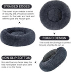 Dog Calming Beds for Medium Large Dogs Round Donut Washable Puppy Dog Bed, Anti-Slip Faux Fur Fluffy Donut Cuddle Anxiety Cat Pet Bed(36" Dark Grey)
