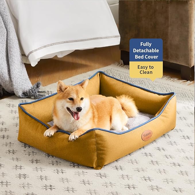 Orthopedic Dog Beds for Medium Dogs, Durable Egg Crate Foam Sofa Dog Bed wit Washable Removable Cover,Waterproof Lining,Pet Bed for Large Dogs (Mustard Yellow, 26.4" L x 21.7" W x 6.2" Th)
