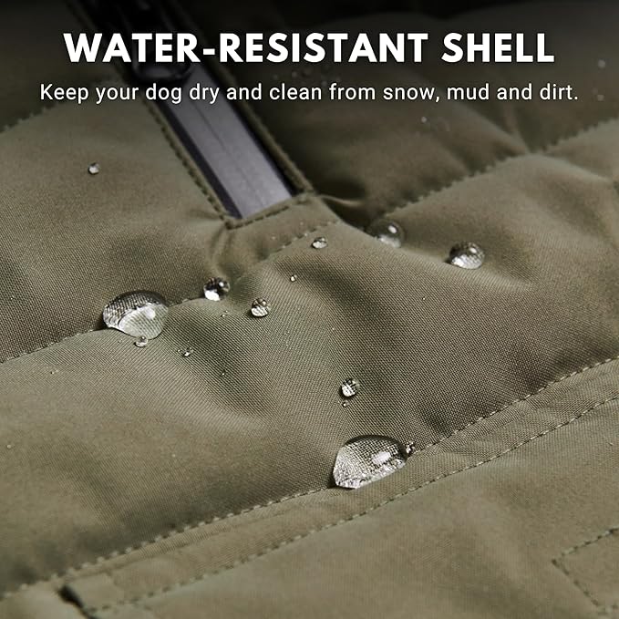 Spark Paws Dog Winter Jacket, Water-Resistant Coat, Warm Reflective Windproof Fleece-Interior, for Medium and Large Dogs - Olive - L