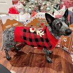KYEESE Dog Christmas Sweater Reindeer Small Dogs Christmas Sweater Red Buffalo Check with Leash Hole Pet Sweater Dog Christmas Outfit Puppy Sweater,S