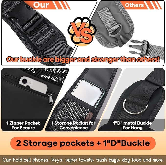 YUDODO Pet Sling Carrier for Small Dogs & Cats – Hands-Free Puppy Carrier with Safety Hook, Large Zipper Pocket, Soft Breathable Mesh, Adjustable Strap & Reflective Strip (Black 3.0 M)