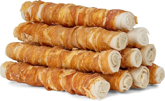 MON2SUN Dog Treats, 9 Inch Chicken Wrapped Rawhide Rolls Snacks, Teeth Cleaning and Long Lasting Chews for Medium and Large Dogs, 38.8oz (10 Count-Pack of 1)