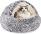 HYQ Small Dog Bed, Cat Beds for Indoor Cats Washable, Cozy Cat Cave Bed, Non-Slip Cat Beds, Calming Dog Bed with Hooded Cover, Dog Bed with Cover for Extra Small Pets (Grey, 16×16 Inch)