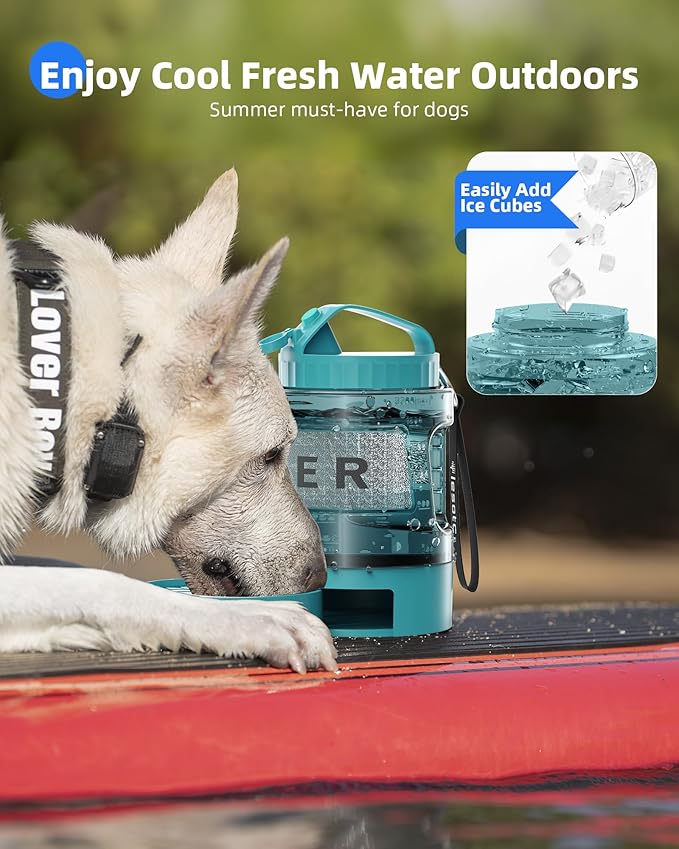 lesotc Dog Travel Water Bottle Portable with Pull-Out Drinking Bowl,77oz Large Travel Water Bowl Dispenser for Dogs Camping Essentials Hiking Beach Road Trip Park Walking On The Go Must Have,LightBlue