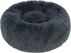 Best Pet Supplies Round Donut Dog Bed with Plush Faux Fur Fabric, Calming, Anti-Anxiety Cushion for Indoor Pets, Slip-Resistant Base, Soft Ergonomic Support - Gray, 30x30x8''