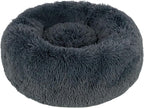 Best Pet Supplies Round Donut Dog Bed with Plush Faux Fur Fabric, Calming, Anti-Anxiety Cushion for Indoor Pets, Slip-Resistant Base, Soft Ergonomic Support - Gray, 24x24x7''