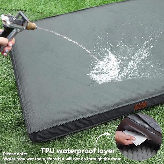 Outdoor Extra Large Dog Bed, Jumbo Waterproof Dog Bed for Large Dogs, Orthopedic Egg Foam Pet Bed Mat with Removable Oxford Cooling Cover, Grey