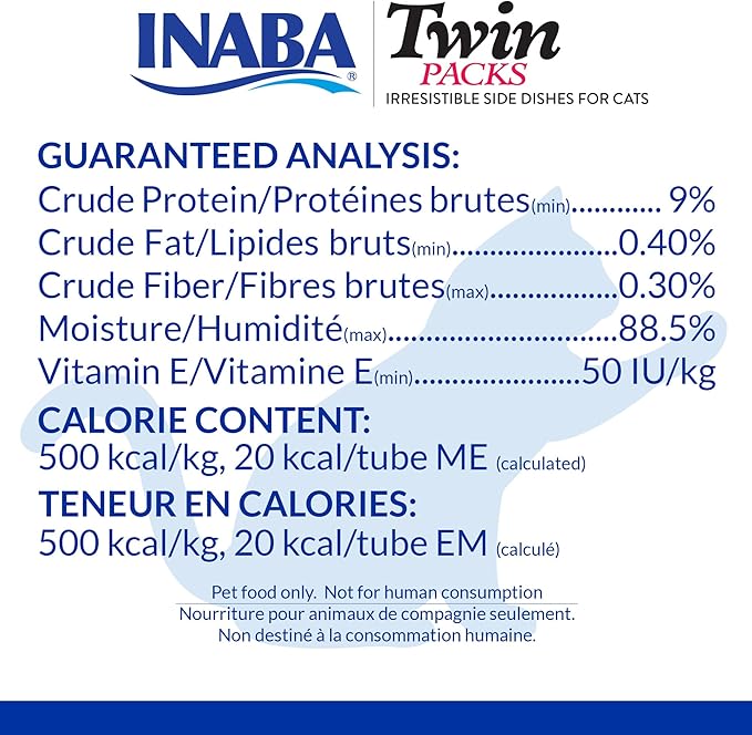 INABA Twin Packs for Cats, Side Dish/Topper Pouch, 1.4 Ounces per Serving, 16 Servings, Tuna & Chicken Recipe in Tuna Broth