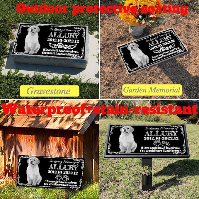 Dog Headstone,Pet Memorial Stone,Black Granite Memorial Garden Stone Engraved with Photo,Pet Headstones Personalized Pet Memorial Stones for Dog,Cat Tombstone (Dog Headstone)