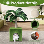 Cat Scratching Post with Condo, Palm Cat Tree Tower Natural Sisal Cat Scratcher Cat Bed Cat Furniture for Kittens and Cats