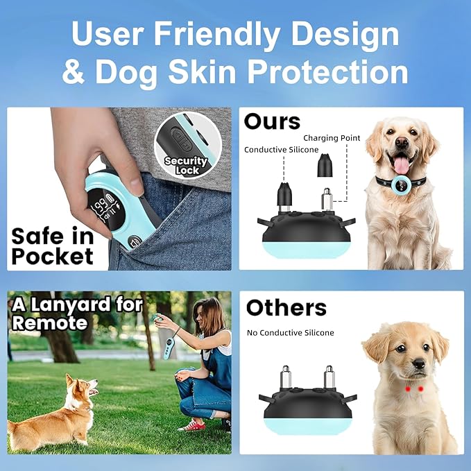 2-in-1 Shock Collar for Dogs & Dog Training Collar with Remote Control 3300FT, Dog Bark Collar with IP67 Waterproof 5 Level Sensitivity, Rechargeable E Collar for Small Medium Large Dogs - Blue