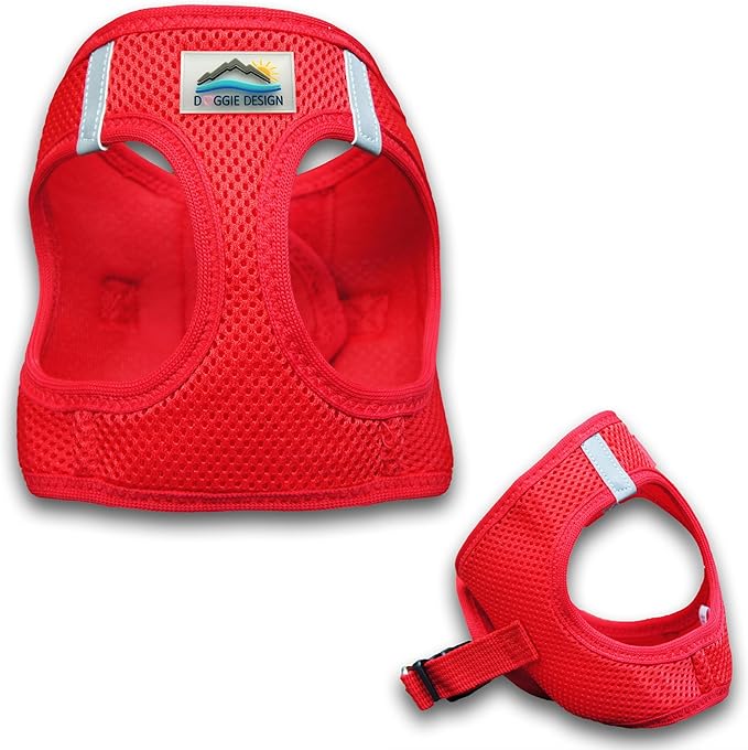 DOGGIE DESIGN American River Ultra Choke-Free Mesh Dog Harness Red (Small)
