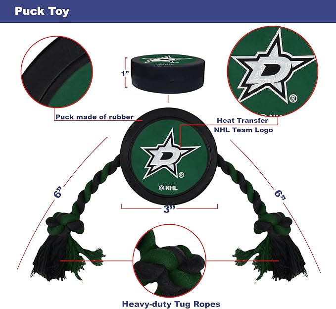 Pets First NHL Dallas Stars Puck Toy for Dogs & Cats. Play Hockey with Your Pet with This Licensed Dog Tough Toy Reward!