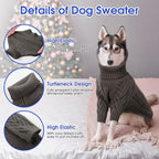 ASENKU XL Dog Sweater, Dog Sweaters for Extra Large Dogs,Pet Sweatshirt Apparel Turtleneck Pullover Winter Pitbull, Labrador Retriever(Dark Grey, X-Large)
