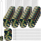 30 Pack Camouflage Military Dog Tags Necklaces Acrylic Army Party Decorations Supplies Bulk with 70 cm Steel Long Beaded Chains for Soldier Men Dogs