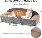 FUKUMARU 26 Inch Cat Scratcher Cardboard Lounge Bed, 2 Reversible Cat Scratch Pads Refill for Indoor Cats, Durable Cats Scratching Boards Extra Large Lounger Bed Sofa Couch with Ball Toy, Grey