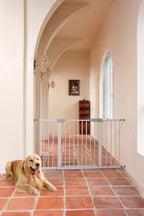 29"-57" Baby and Pet Safety Gate, 30" Tall Metal Walk-Thru Gate for Doorways & Stairs, Easy One-Hand Open, Dual Lock, Extensions & Wall Mounts Included (White, 29"-57" W x 30.5“H)