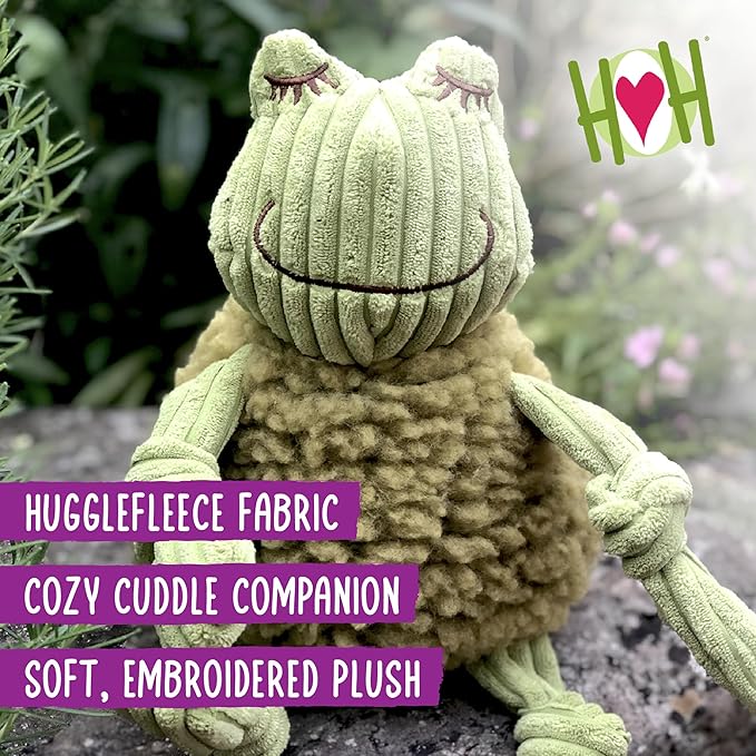 HuggleHounds Knottie Plush Dog Toy - Dog Stuffed Animal Toy, Puppy Toys, Squeaky Dog Toy for Small, Medium & Large Dogs, Soft Fleece, Durable Plush to Keep Them Busy - Fiona The Frog, Small