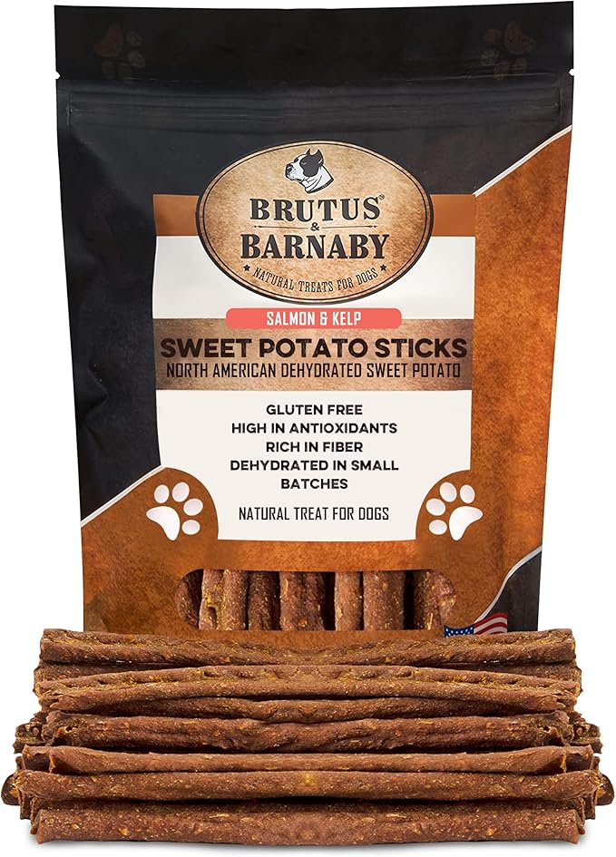 Sweet Potato Dog Treats - Grain Free, Salmon & Kelp Crunchy Sticks - Great Tasting, Promotes Positive Dog Gut Health with Natural Anti-Diarrhea Properties, No Preservatives Added (2lb Bag)