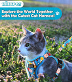 Halypet Cat Harness and Leash Set[MAX Safety 4th-Gen] Cute Escape Proof Vest Harness for Girl&Boy Cat Walking, Comfortable Adjustable Leash and Reflective Strips for Outdoor Kitten, S Azure Floral