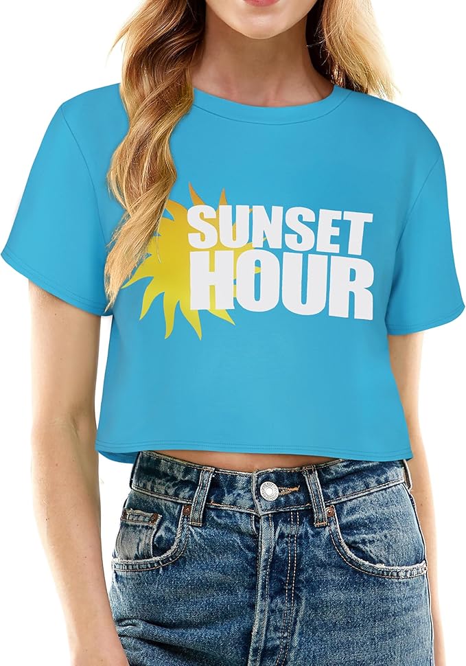 Womens Summer Crop Tops Short Sleeve Round Neck T-Shirts Loose Fit Casual Blouse