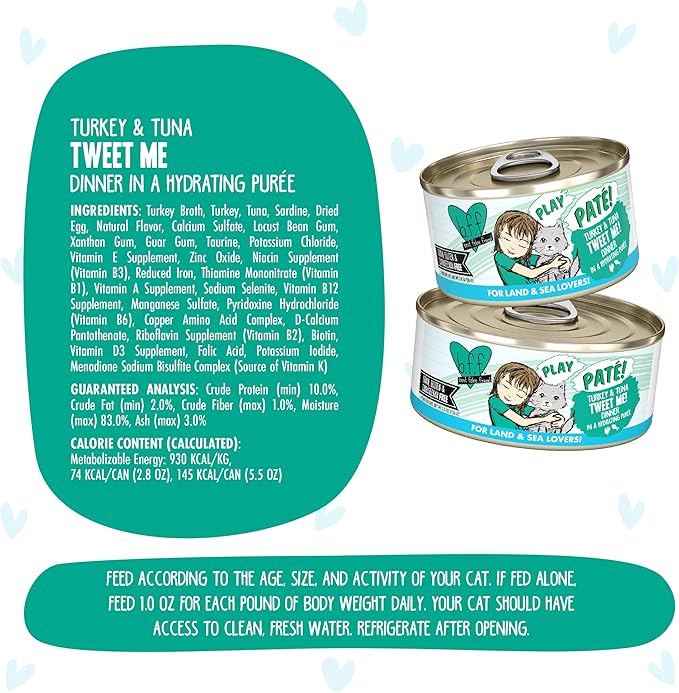 B.F.F. Play - Best Feline Friend Paté Lovers, Aw Yeah!, Turkey & Tuna Tweet Me! with Turkey & Tuna, 5.5oz Can (Pack of 8)