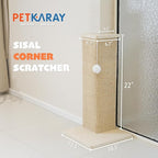 PETKARAY Couch Corner Cat Scratcher, 22'' Corner Scratching Post Cat Wall Scratcher, Sisal Scratch Pad for Sofa, Wall Furniture Protector with Toy Ball