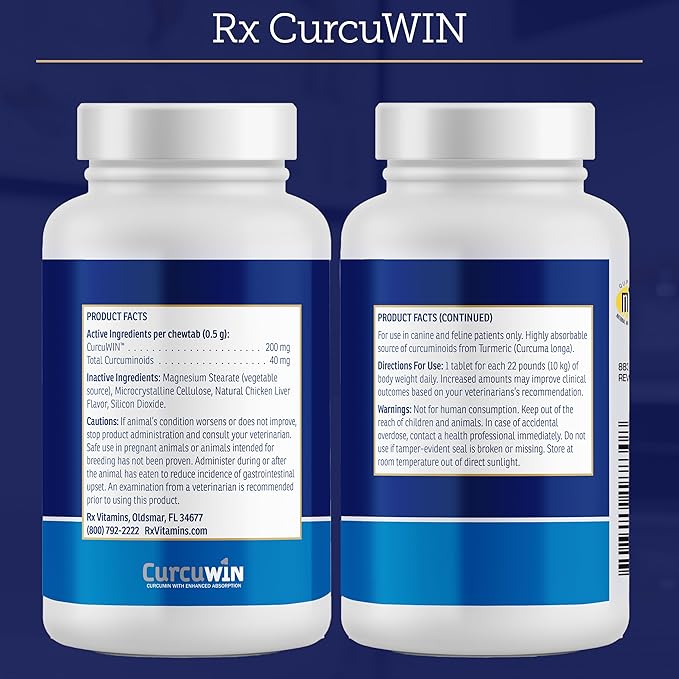 Rx Vitamins CurcuWIN - Curcumin for Dogs & Cats - Vitamins and Supplements, Allergy Relief - Provides Immune Support & Aids Digestive Support - Joint Supplement - 90ct