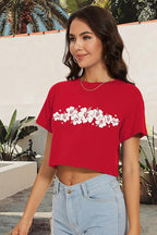 Womens Summer Crop Tops Short Sleeve Round Neck T-Shirts Loose Fit Casual Blouse