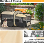 2-in-1 Portable Cat Playpen, Pop up Pet Kennel Play Pen Cat Tent House Cage, Foldable Puppy Enclosure Kitten Crates Indoors Outdoor(Beige)(No Divider, Pass-Through)