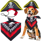 2 Pieces Skull Print Pet Pirate Hat with Pirate Skull Bandana Dog Cat Captain Cap Halloween Pirate Cosplay Costume Halloween Party Hat Dress Up Costume Accessories (C) One Size