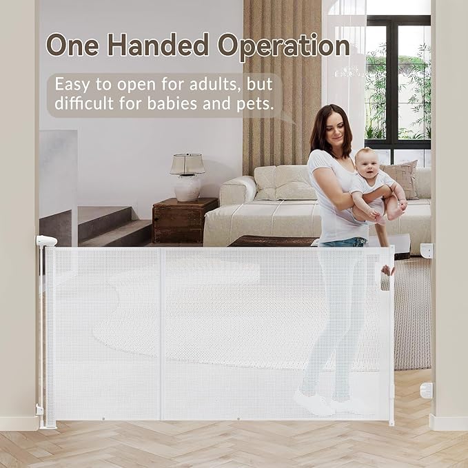 138 Inch Reinforced Retractable Baby Gates Extra Wide, Uamector Mesh Baby Gate or Dog Gate,Toddler Pet Retractable Gate Adjustable Length for Large Openings Stairs Doorways Hallway Indoor Outdoor