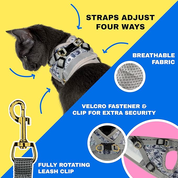 Travel Cat Harness and Leash Set - Adjustable Fit Mesh Cat Harness and Reflective Strap - Comfort Walking Vest for Kitten for Outdoor Walking, Hiking (Medium, Cashcat)
